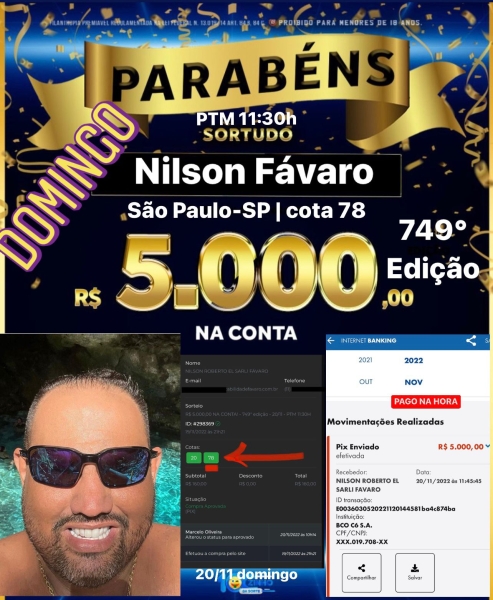 R$ 5.000,00 NA CONTA!  - 749° edição - 20/11 - PTM    11:30H 