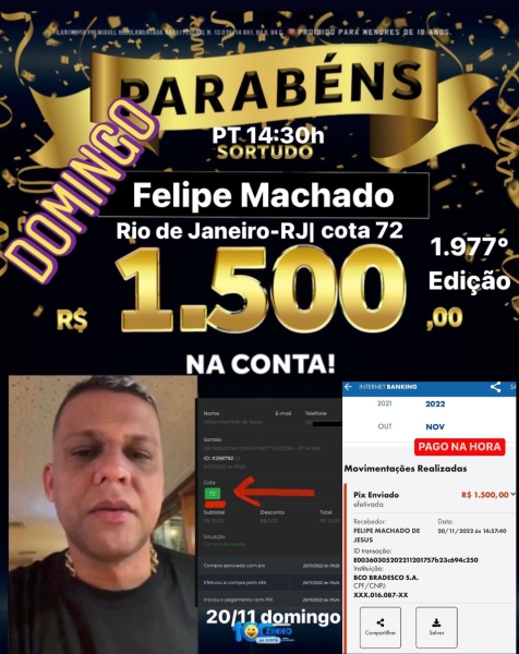 R$ 1.500,00 NA CONTA! 1.977° EDIÇÕES - PT      14:30H 