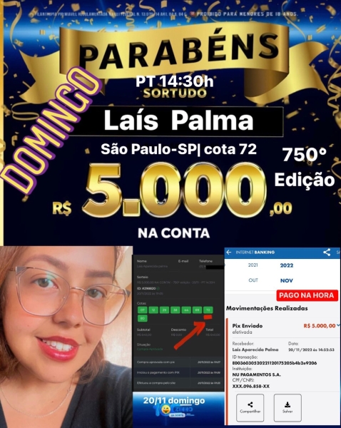 R$ 5.000,00 NA CONTA!  - 750° edição - 20/11 - PT     14:30H 