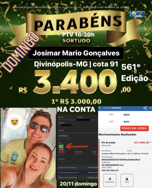 R$ 3.400,00 NA CONTA! 561° EDIÇÃO - 20/11 - PTV  16:30H