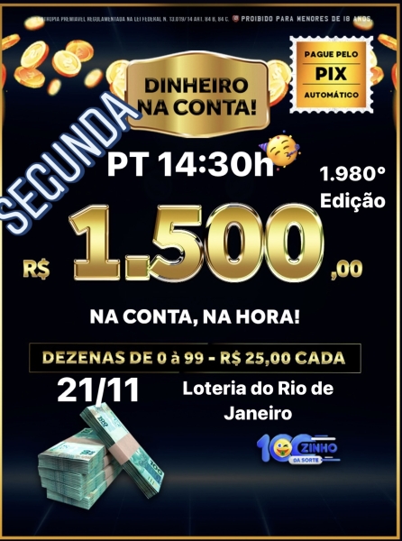 R$ 1.500,00 NA CONTA! 1.980° EDIÇÕES - PT    14:30H 