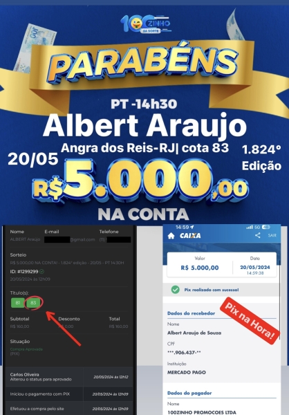 R$ 5.000,00 NA CONTA! - 1.824° edição - 20/05 - PT 14:30H :: 100zinho ...