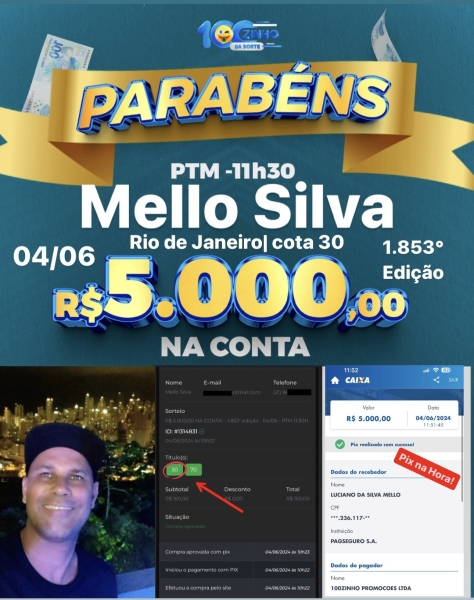 R$ 5.000,00 NA CONTA! - 1.853° edição - 04/06 - PTM 11:30H :: 100zinho ...