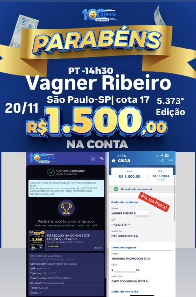 R$ 1.500,00 NA CONTA! 5.373° EDIÇÕES - PT  14:30h.