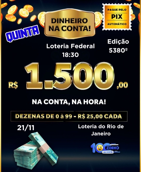 R$ 1.500,00 NA CONTA! 5.380° EDIÇÕES - FEDERAL  19h.