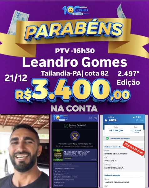 R$ 3.400,00 NA CONTA! 2.497° EDIÇÃO - 21/12 - PTV  16:30h