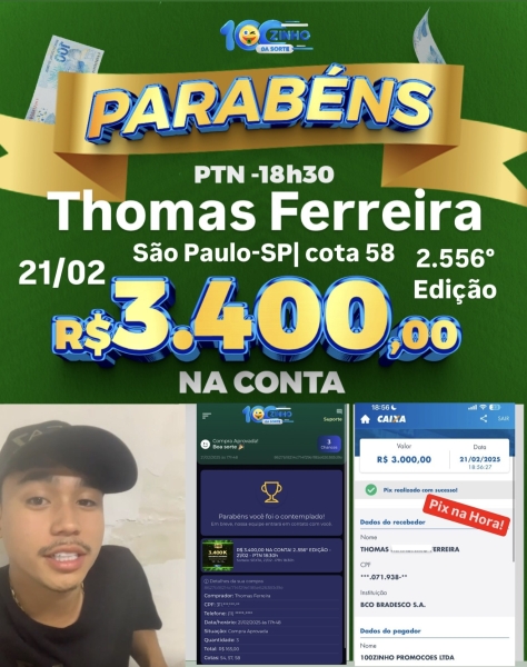 R$ 3.400,00 NA CONTA! 2..556° EDIÇÃO - 21/02 - PTN  18:30h