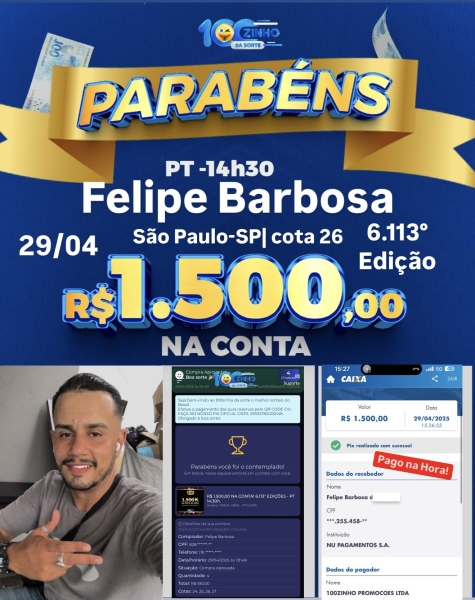 R$ 1.500,00 NA CONTA! 6.113° EDIÇÕES - PT   14:30h.