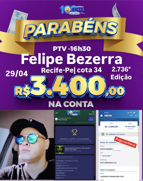 R$ 3.400,00 NA CONTA! 2..736° EDIÇÃO - 29/04 - PTV    16:30h