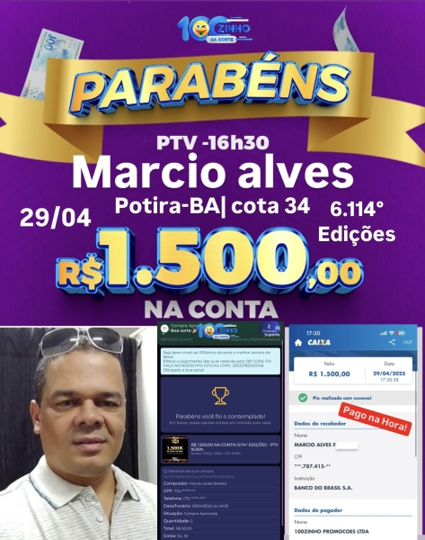 R$ 1.500,00 NA CONTA! 6.114° EDIÇÕES - PTV   16:30h.