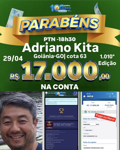 R$ 21.000,00 na conta!!  1º ao 5º prêmio. 1.010º edição - 29/04 - PTN   18:30h.