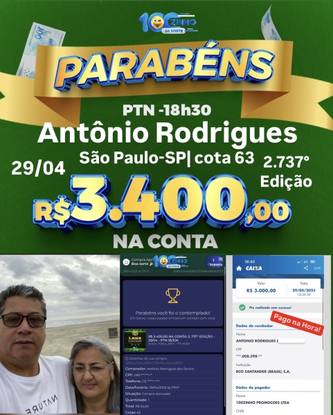 R$ 3.400,00 NA CONTA! 2..737° EDIÇÃO - 29/04 - PTN    18:30h