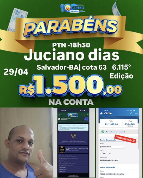 R$ 1.500,00 NA CONTA! 6.115° EDIÇÕES - PTN   18:30h.