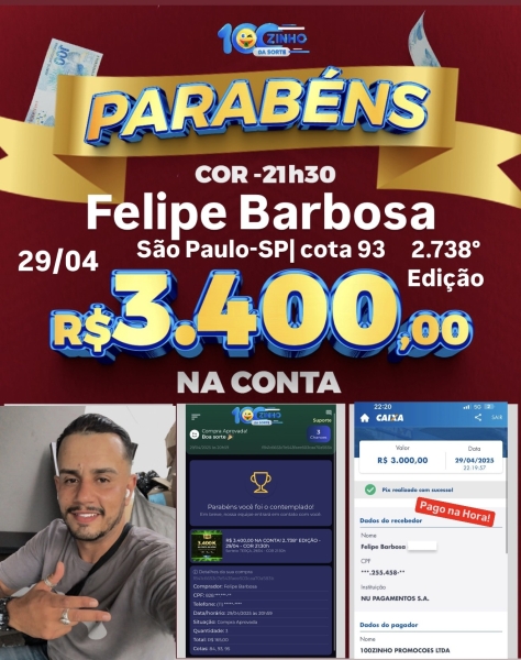 R$ 3.400,00 NA CONTA! 2..738° EDIÇÃO - 29/04 - COR    21:30h