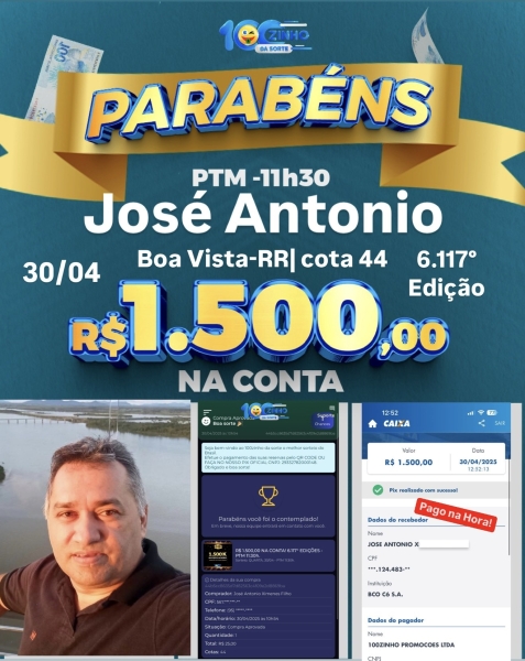 R$ 1.500,00 NA CONTA! 6.117° EDIÇÕES - PTM   11:30h.