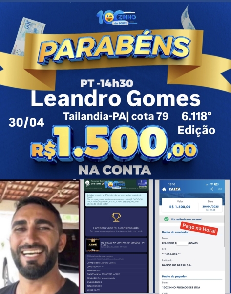 R$ 1.500,00 NA CONTA! 6.118° EDIÇÕES - PT   14:30h.