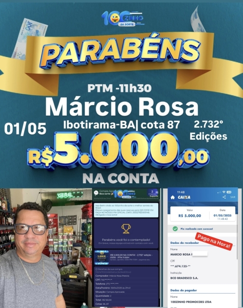 R$ 5.000,00 NA CONTA!  - 2.732° edição - 01/05 - PTM   11:30H 