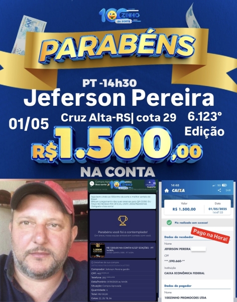 R$ 1.500,00 NA CONTA! 6.123° EDIÇÕES - PT   14:30h.