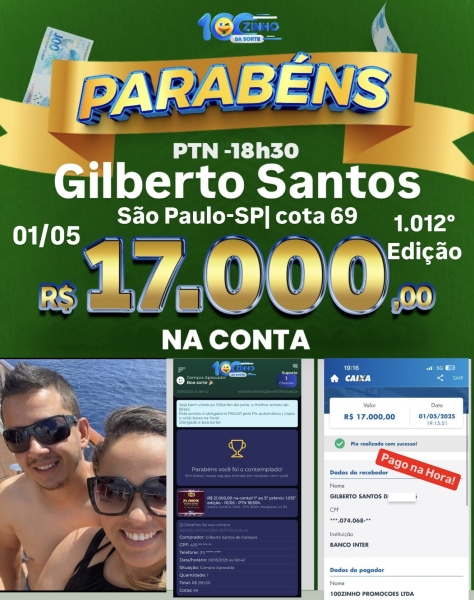 R$ 21.000,00 na conta!!  1º ao 5º prêmio. 1.012º edição - 01/05 - PTN   18:30h.