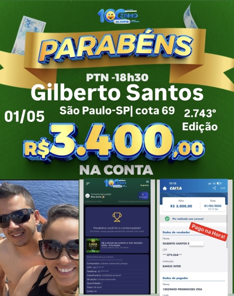 R$ 3.400,00 NA CONTA! 2..743° EDIÇÃO - 01/05 - PTN    18:30h