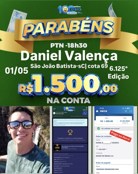 R$ 1.500,00 NA CONTA! 6.125° EDIÇÕES - PTN   18:30h.
