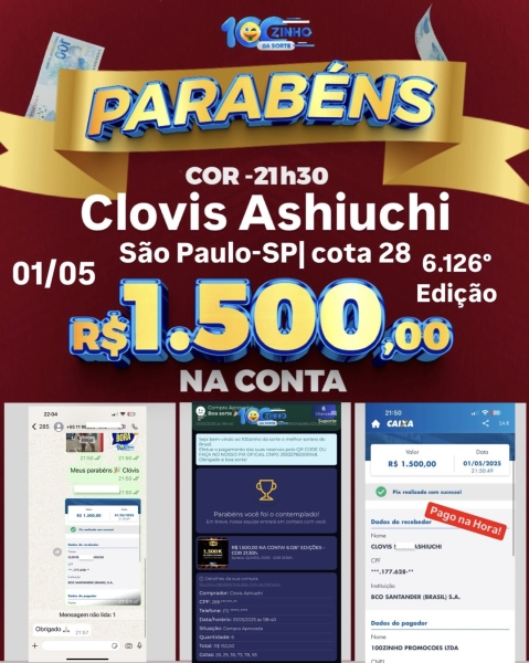 R$ 1.500,00 NA CONTA! 6.126° EDIÇÕES - COR   21:30h.