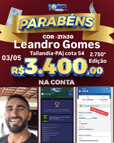 R$ 3.400,00 NA CONTA! 2..750° EDIÇÃO - 03/05 - COR    21:30h