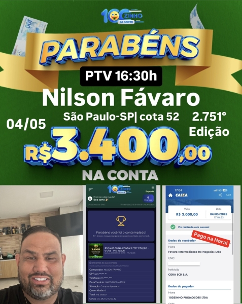R$ 3.400,00 NA CONTA! 2..751° EDIÇÃO - 04/05 - PTV    16:30h