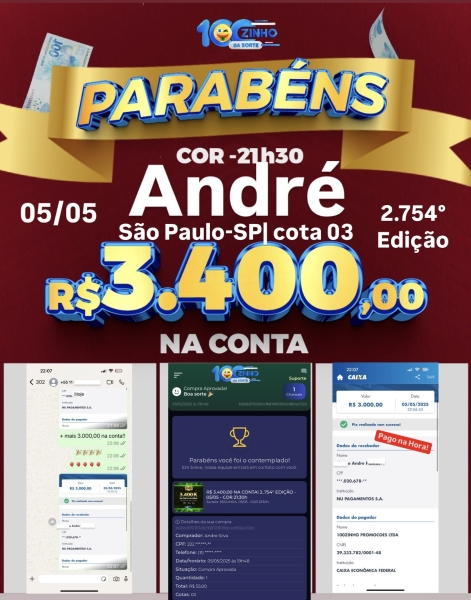 R$ 3.400,00 NA CONTA! 2..754° EDIÇÃO - 05/05 - COR    21:30h