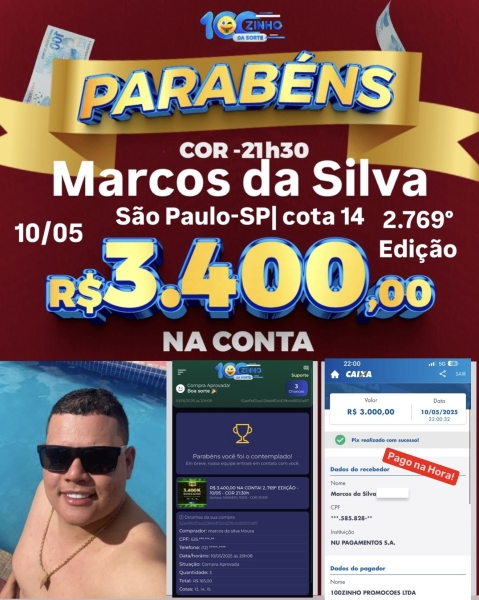 R$ 3.400,00 NA CONTA! 2..769° EDIÇÃO - 10/05 - COR   21:30h