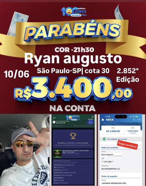 R$ 3.400,00 NA CONTA! 2..852° EDIÇÃO - 10/06 - COR   21:30h