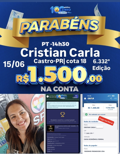 R$ 1.500,00 NA CONTA! 6.332° EDIÇÕES - PT   14:30h.