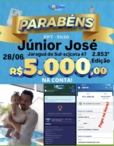 R$ 5.000,00 NA CONTA!  - 2.853° edição - 28/06 - PPT   09:30H 