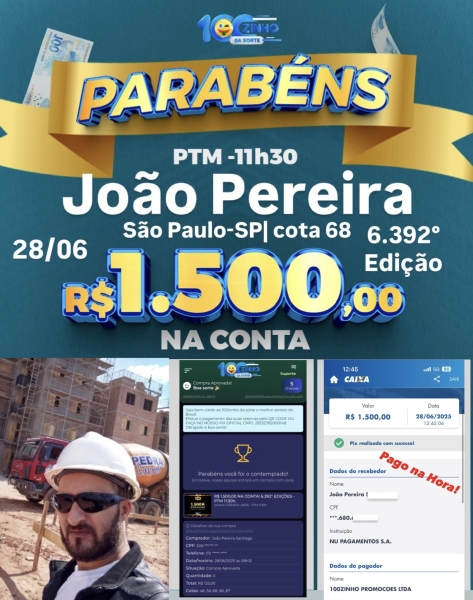 R$ 1.500,00 NA CONTA! 6.392° EDIÇÕES - PTM   11:30h.