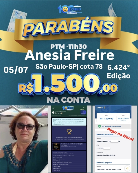 R$ 1.500,00 NA CONTA! 6.424° EDIÇÕES - PTM   11:30h.