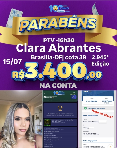 R$ 3.400,00 NA CONTA! 2..945° EDIÇÃO - 15/07 - PTV   16:30h
