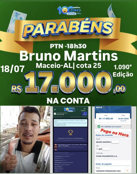 R$ 21.000,00 na conta!!  1º ao 5º prêmio. 1.090º edição - 18/07 - PTN   18:30h.