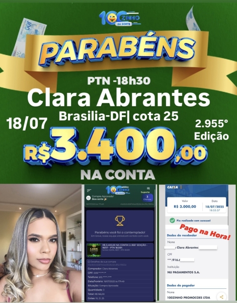R$ 3.400,00 NA CONTA! 2..955° EDIÇÃO - 18/07 - PTN   18:30h
