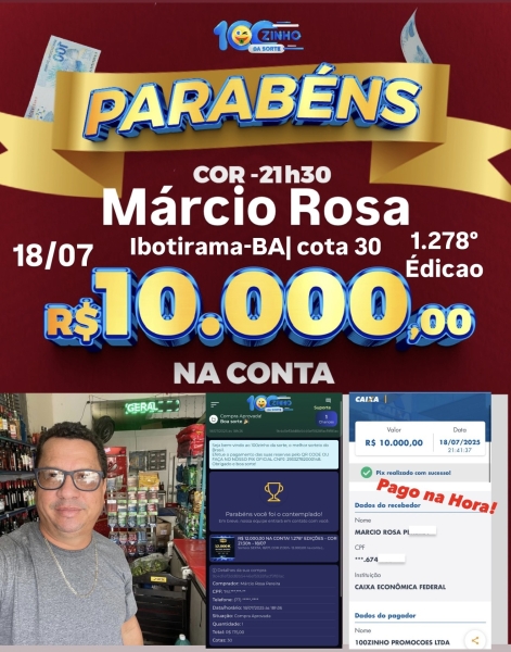 R$ 12.000,00 NA CONTA! 1.278° EDIÇÕES - COR  21:30h - 18/07