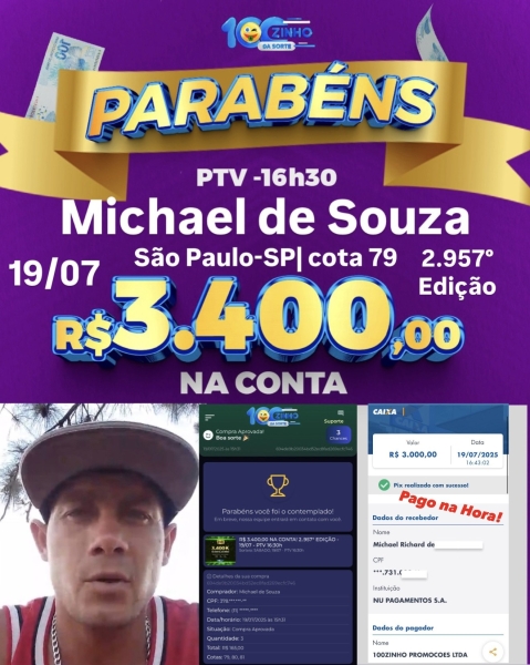 R$ 3.400,00 NA CONTA! 2..957° EDIÇÃO - 19/07 - PTV   16:30h