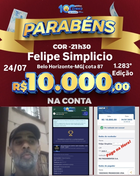 R$ 12.000,00 NA CONTA! 1.283° EDIÇÕES - COR  21:30h - 24/07