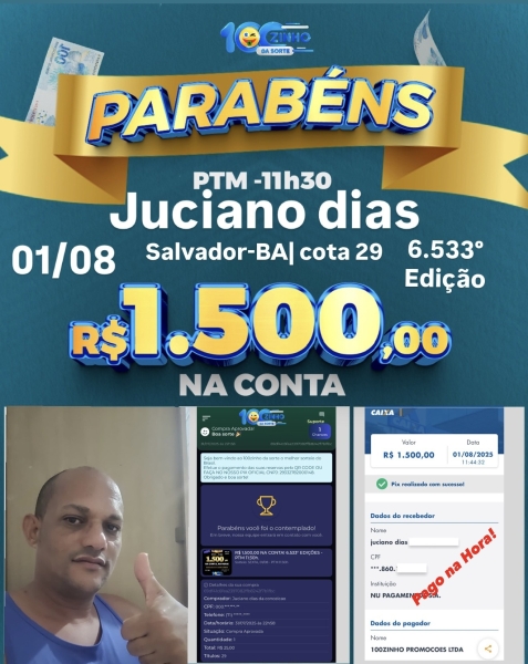 R$ 1.500,00 NA CONTA! 6.533° EDIÇÕES - PTM   11:30h.