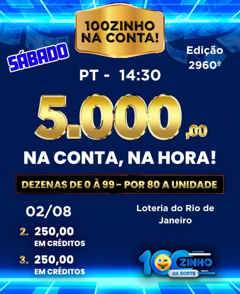 R$ 5.000,00 NA CONTA!  - 2.948° edição - 02/08 - PT   14:30H 