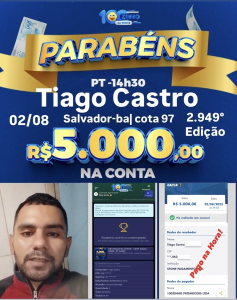 R$ 5.000,00 NA CONTA!  - 2.949° edição - 02/08 - PT   14:30H 