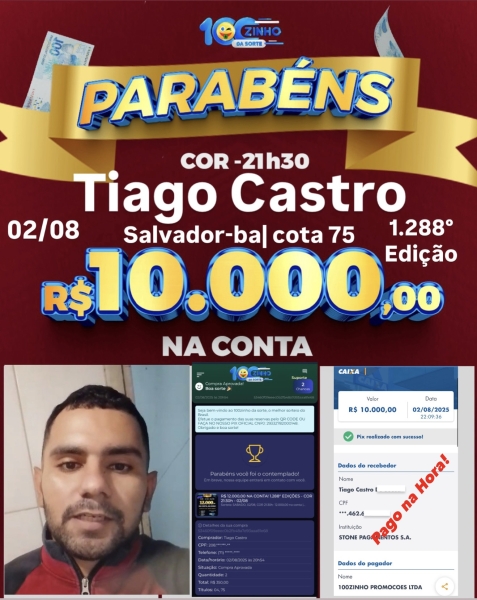 R$ 12.000,00 NA CONTA! 1.288° EDIÇÕES - COR  21:30h - 02/08