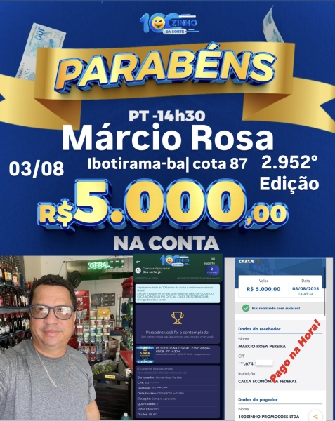 R$ 5.000,00 NA CONTA!  - 2.952° edição - 03/08 - PT   14:30H 