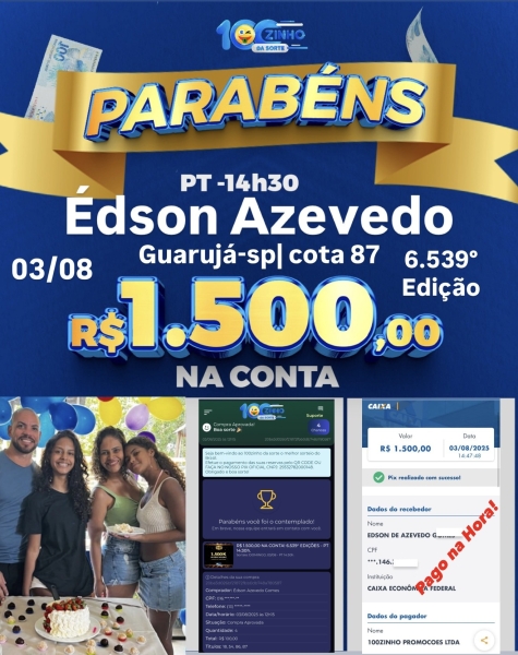 R$ 1.500,00 NA CONTA! 6.539° EDIÇÕES - PT   14:30h.